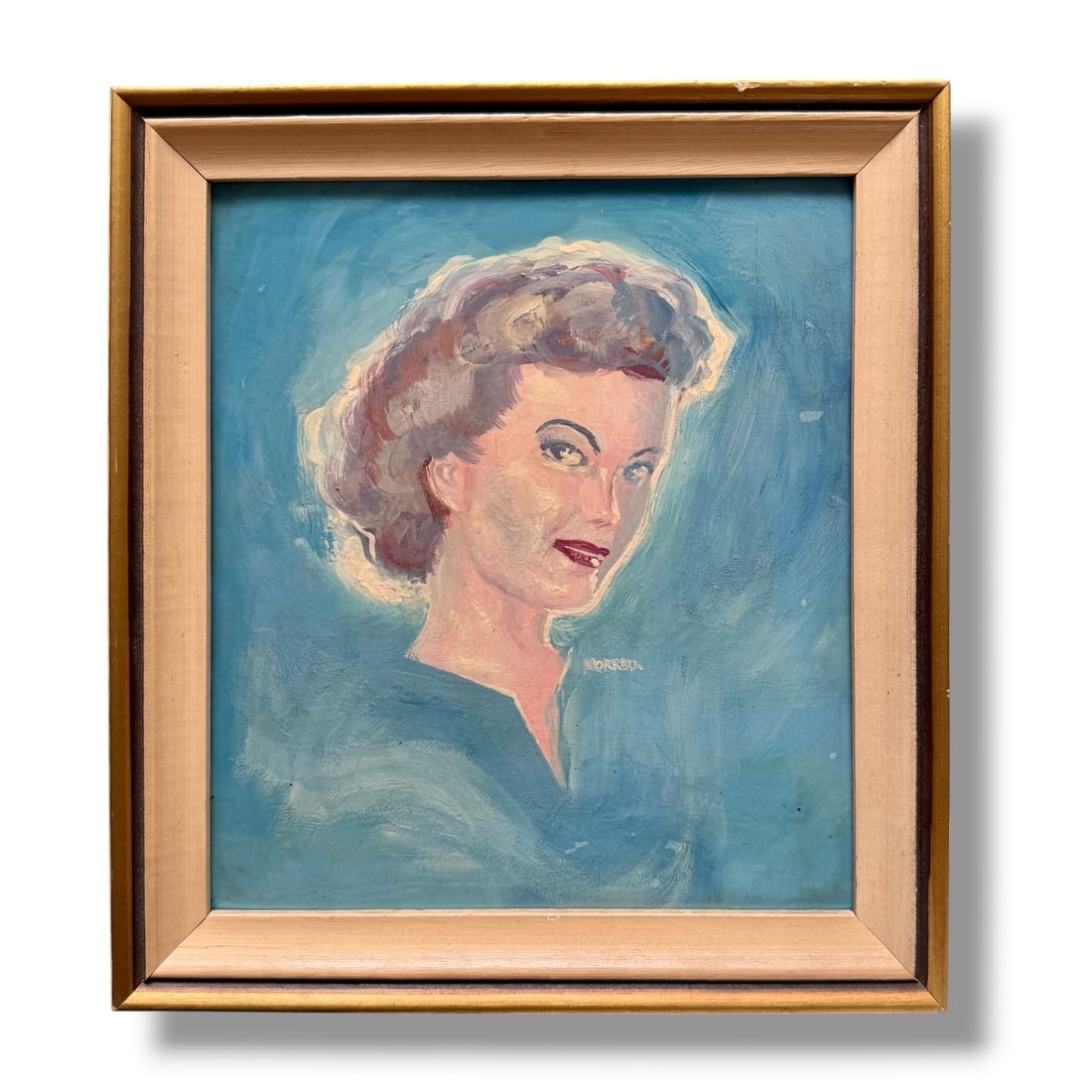 American 20th Century Early Portrait in Oil by Bennet Norrbo (1930-2013): Portrait in oil on artist board by Bennet Norrbo executed in 1948. In its original framing and measuring 10.5" x 9" showing age appropriate patina.