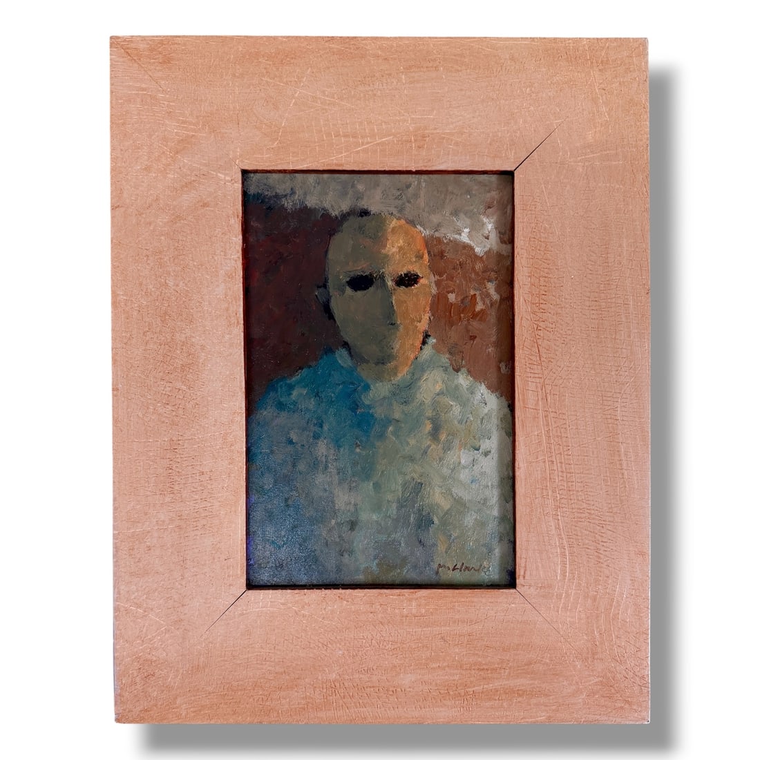 American 20th Century Oregon artist Mark Clarke (1935-2016) Figure With Mask oil on Board Framed: Custom framed original oil on board painting by noteworthy Oregon artist Mark Clarke (1935-2016), excellent condition, measures 11.5" x 14.5" framed.