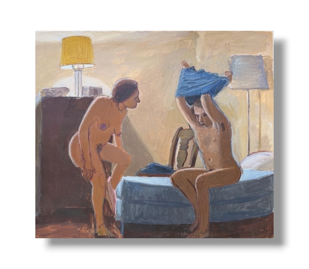 American 20th Century Figurative Paint on Rag Paper by John Mart Opie (b.1936): Original painting by noteworthy American artist John Mart Opie (b. 1936) from a series of figurative paintings the artist executed circa 1970s. This example measures 21" x 18" and is painted on a 24.5