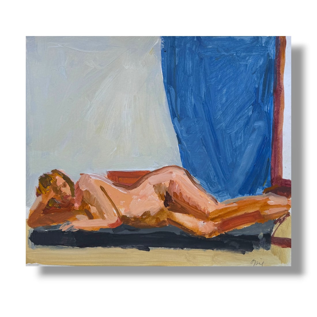 American 20th Century Figurative Paint on Rag Paper by John Mart Opie (b.1936): Original painting by noteworthy American artist John Mart Opie (b. 1936) from a series of figurative paintings the artist executed circa 1970s. This example measures 14" x 12" and is painted on a 19" 