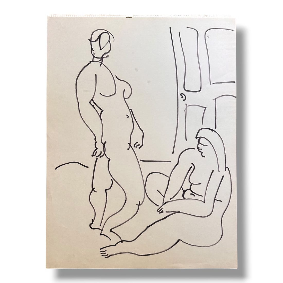 American 20th Century Figure Drawing on Paper by artist Harold Mesibov (1928-2012): Circa 1960s figurative line drawing by artist Harold Mesibov. Born in Philadelphia, 1928. He was the son of an artist and younger brother of the artist Hugh Mesibov. Both of the Mesibov brothers studi