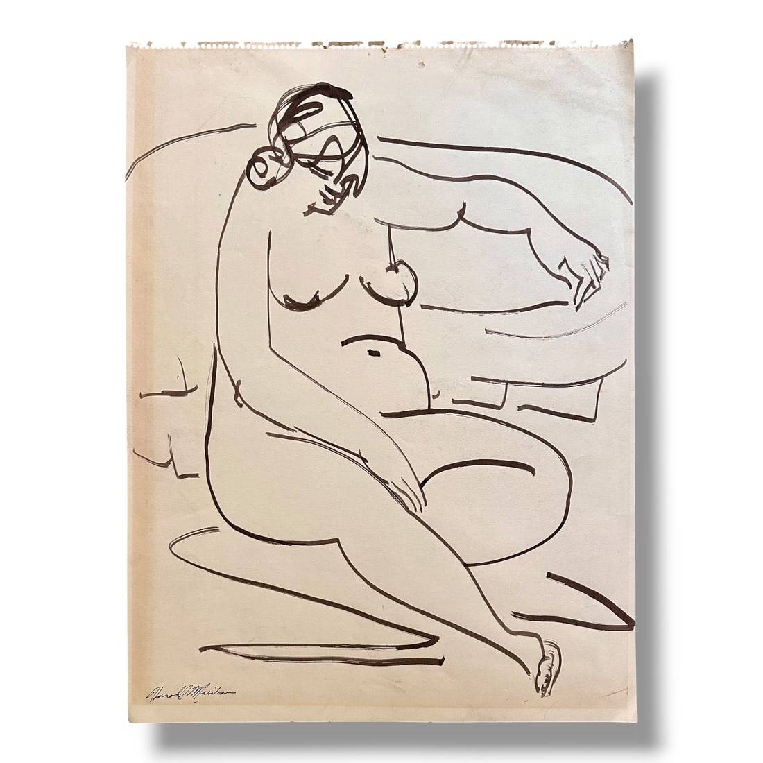 American 20th Century Figure Drawing on Paper by artist Harold Mesibov (1928-2012): Circa 1960s figurative line drawing by artist Harold Mesibov. Born in Philadelphia, 1928. He was the son of an artist and younger brother of the artist Hugh Mesibov. Both of the Mesibov brothers studi