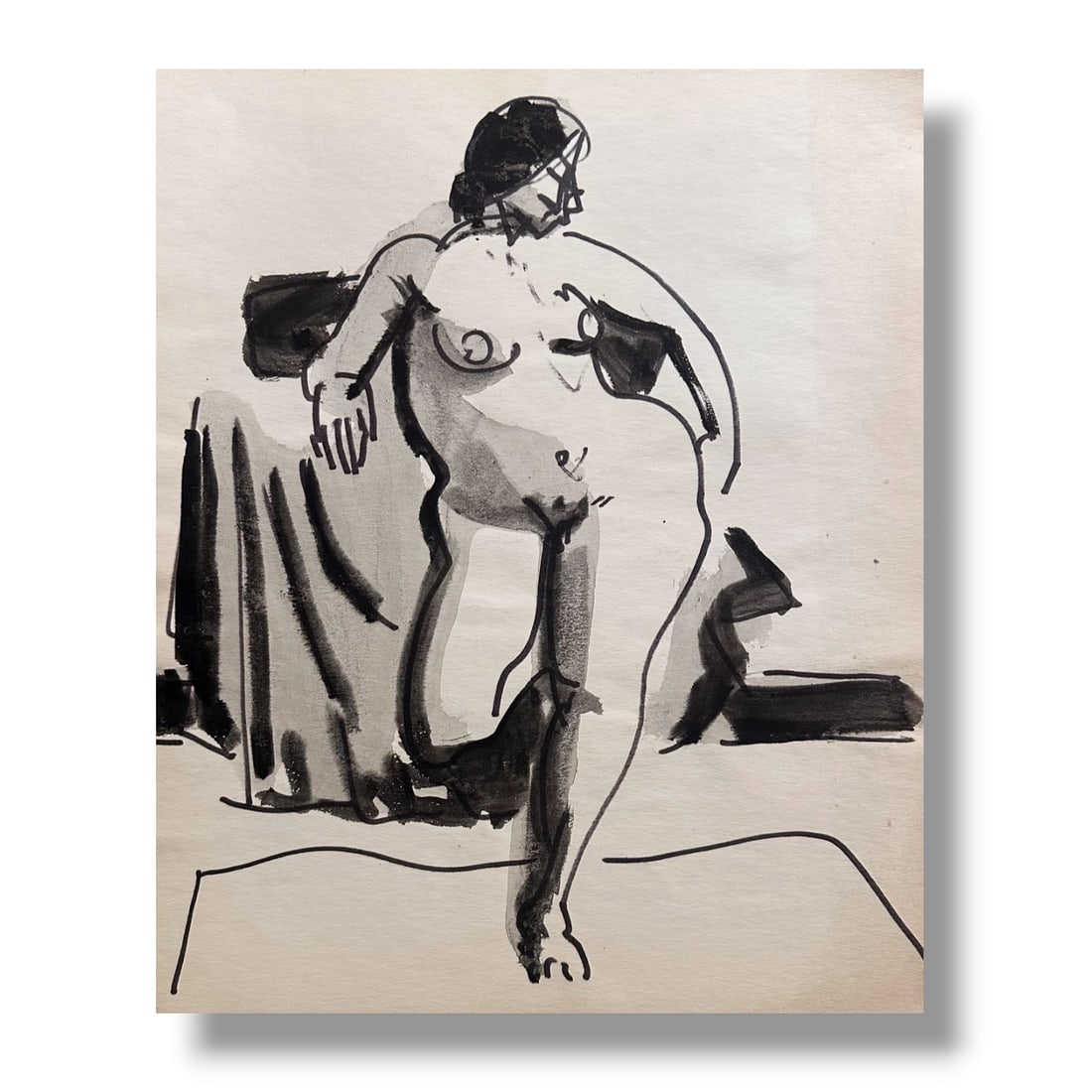 American 20th Century Figure Drawing on Paper by artist Harold Mesibov (1928-2012): Circa 1960s figurative line drawing by artist Harold Mesibov. Born in Philadelphia, 1928. He was the son of an artist and younger brother of the artist Hugh Mesibov. Both of the Mesibov brothers studi