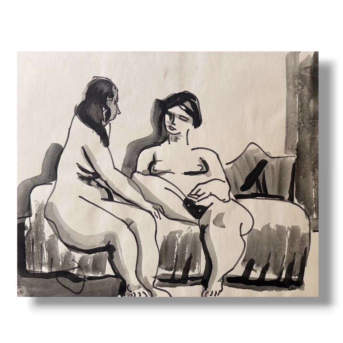 American 20th Century Figure Drawing on Paper by artist Harold Mesibov (1928-2012): Circa 1960s figurative line drawing by artist Harold Mesibov. Born in Philadelphia, 1928. He was the son of an artist and younger brother of the artist Hugh Mesibov. Both of the Mesibov brothers studi