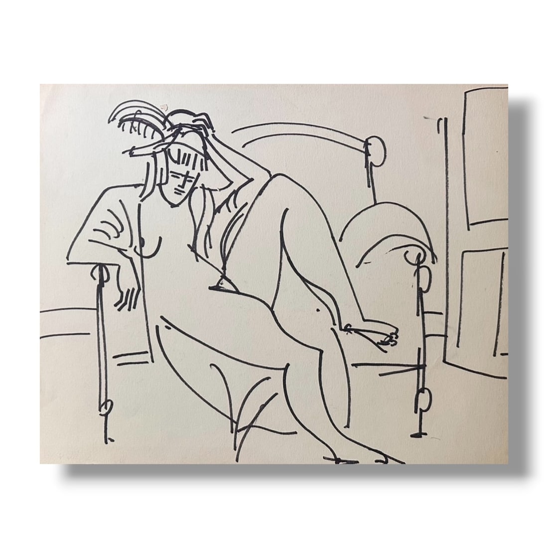 American 20th Century Figure Drawing on Paper by artist Harold Mesibov (1928-2012): Circa 1960s figurative line drawing by artist Harold Mesibov. Born in Philadelphia, 1928. He was the son of an artist and younger brother of the artist Hugh Mesibov. Both of the Mesibov brothers studi