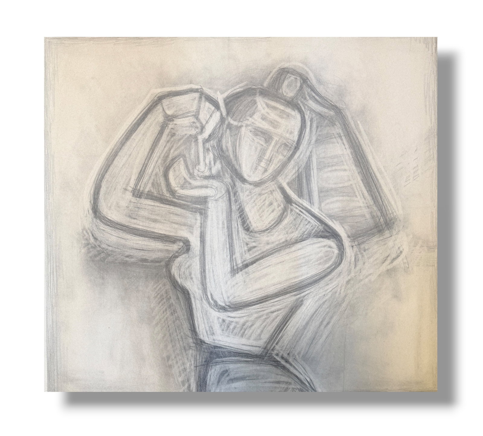 20th Century Abstract Figurative Pencil Drawing By Samuel Kudish (1928-2023): Original abstract pencil drawing circa 1960s by the artist Samuel Kudish (1928-2023). Kudish was of Ukrainian decent and had an illustrious career in Eastern Europe including massive public installati