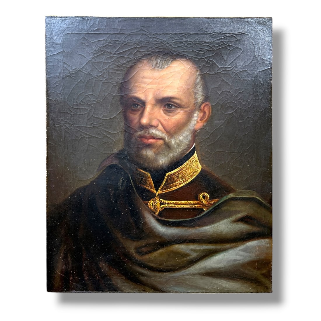 Antique Oil on Canvas Portrait of a Man in Military Uniform: This is an antique oil on canvas painting depicting a man in military uniform, likely 19th century. Painting appears to have been possibly over painted and restored at some point, relined,and has sign