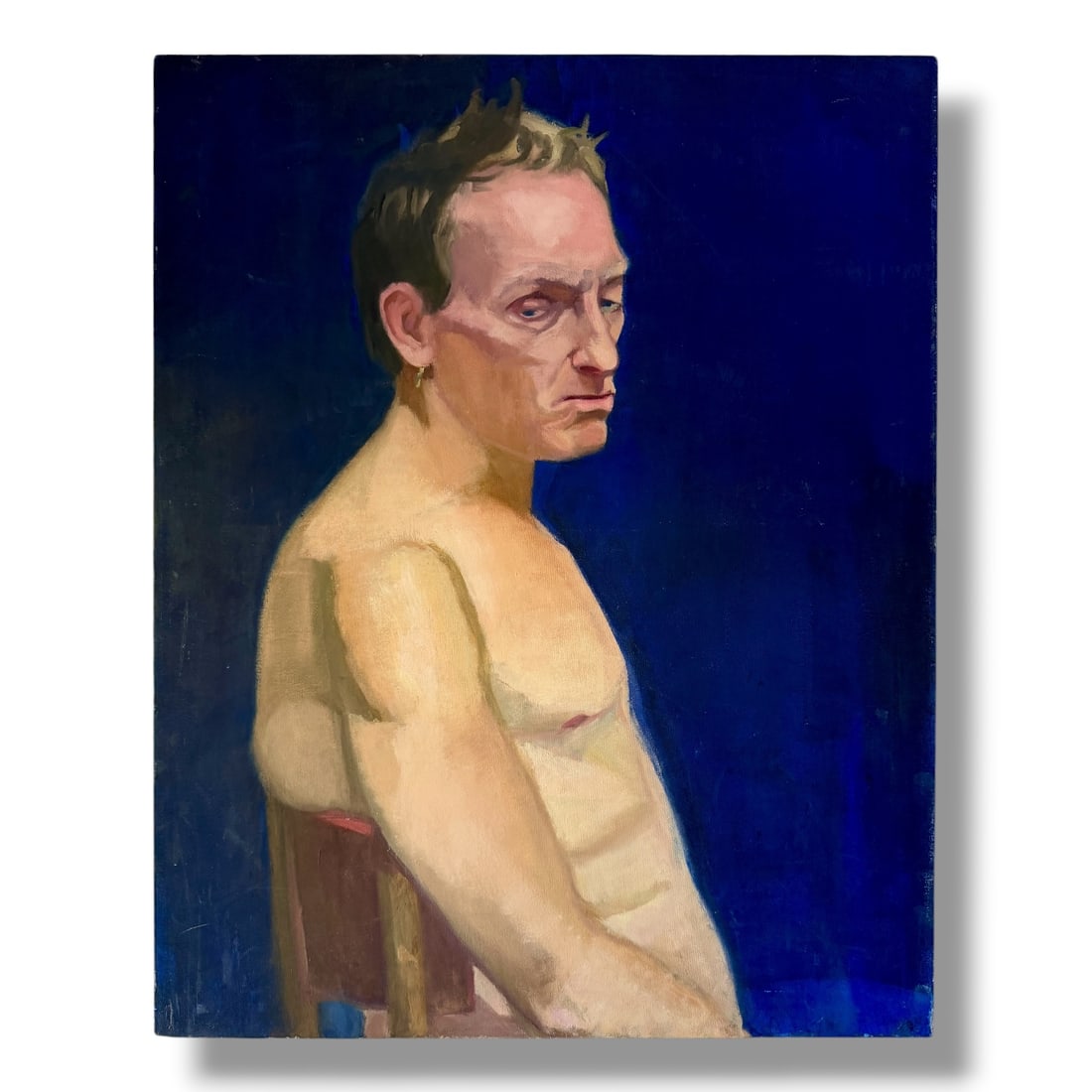 American Contemporary Male Nude Figure Study Painting on Canvas: 21st century signed painting depicting a male nude executed on canvas measuring 30" x 24" in excellent condition, unframed.