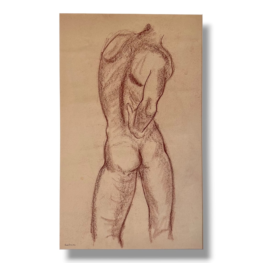 American 20th Century Figure Study Graphite Sketch by Rose Niguma (1915-2014): Graphite on paper figure study by noteworthy PNW artist Rose Niguma (1915-2014) executed during her time studying under celebrated Portland artist Jay Backstrand. Image measures 23" x 14" unframed and