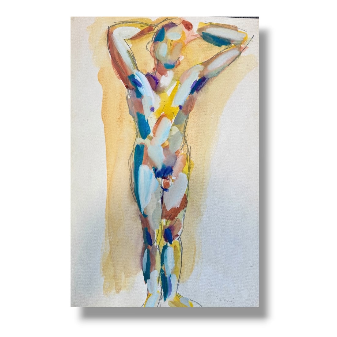 American 20th Century Figurative Paint on Paper by Harley Francis (1940-2017): circa mid 1960s paint on paper figurative painting by noteworthy American artist Harley Francis (1940-2017). Acceptable vintage condition showing age appropriate patina. Acquired directly from the art