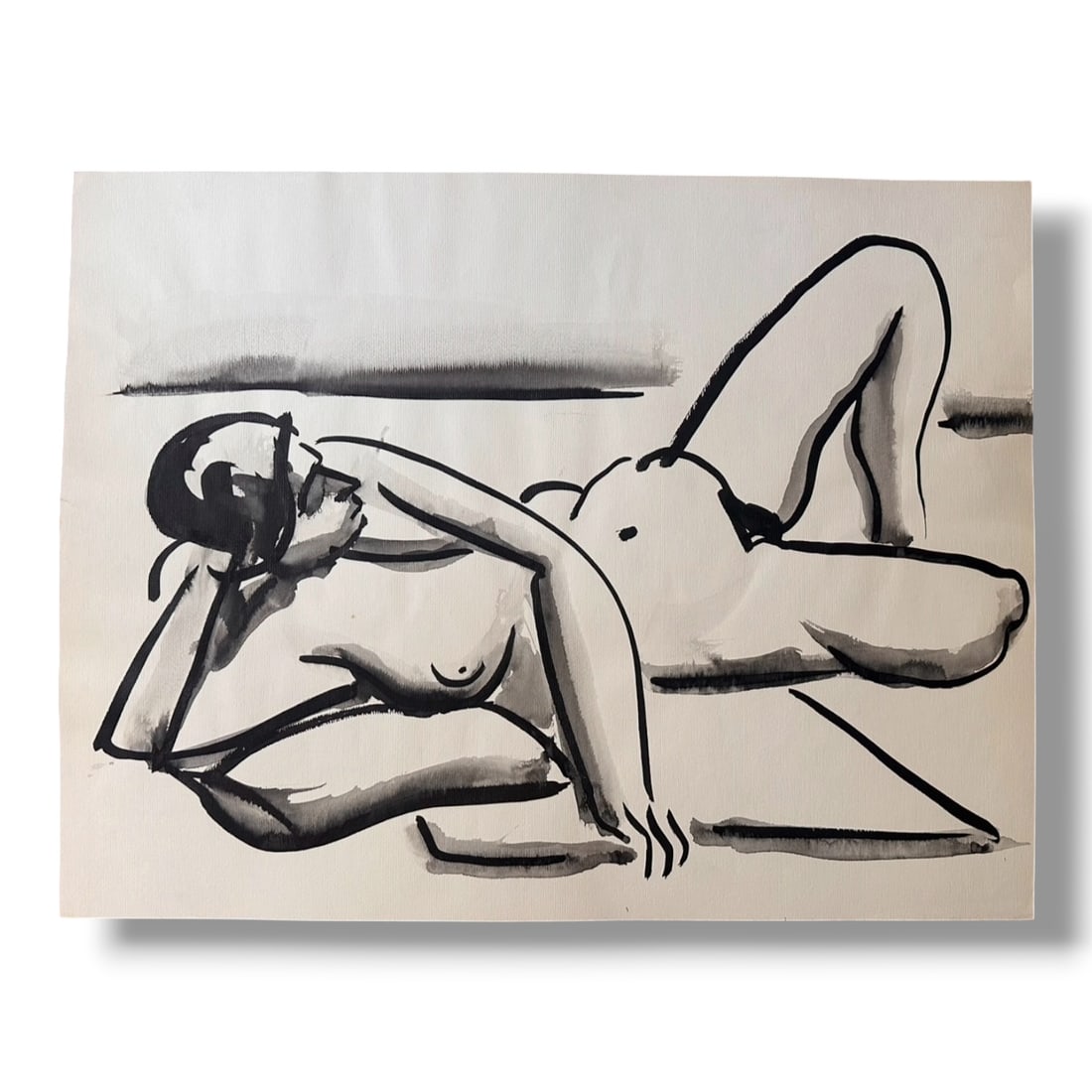 American 20th Century Figure Study Ink Wash Painting on Paper by artist Harold Mesibov (1928-2012): Circa 1960s figurative ink wash painting on paper by artist Harold Mesibov. Born in Philadelphia, 1928. He was the son of an artist and younger brother of the artist Hugh Mesibov. Both of the Mesibov 