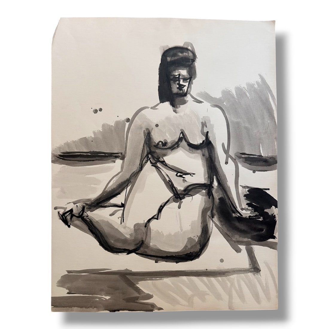 American 20th Century Figure Study Ink Wash Painting on Paper by artist Harold Mesibov (1928-2012): Circa 1960s figurative ink wash painting on paper by artist Harold Mesibov. Born in Philadelphia, 1928. He was the son of an artist and younger brother of the artist Hugh Mesibov. Both of the Mesibov 
