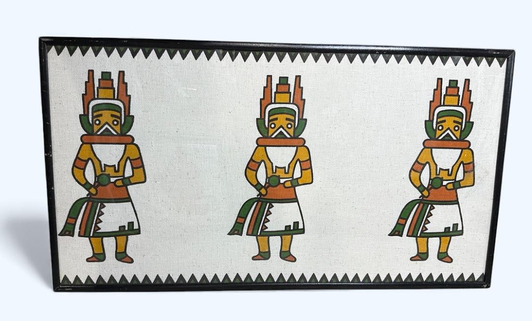 Navajo Textile Hopi Mudhead Early Morning Singer Kachina Dancer Framed Authentic Native American Art (1 of 4)