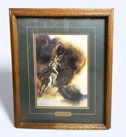 Bev Doolittle "Runs with Thunder" Framed Matted Lithograph COA 20.5"x17"