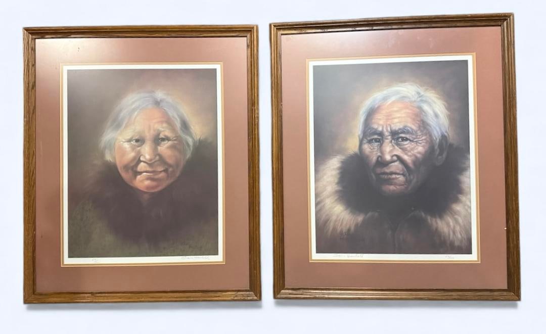 Shawn Hawbold Limited Edition 69/200 "An Alaska Native Man" & Woman" 28"x24" Lithographs Framed (1 of 8)