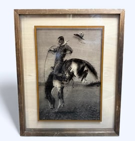 "One Man Rodeo" Frederick Remington 1888 Etched Glass Lucid Lines American West Art