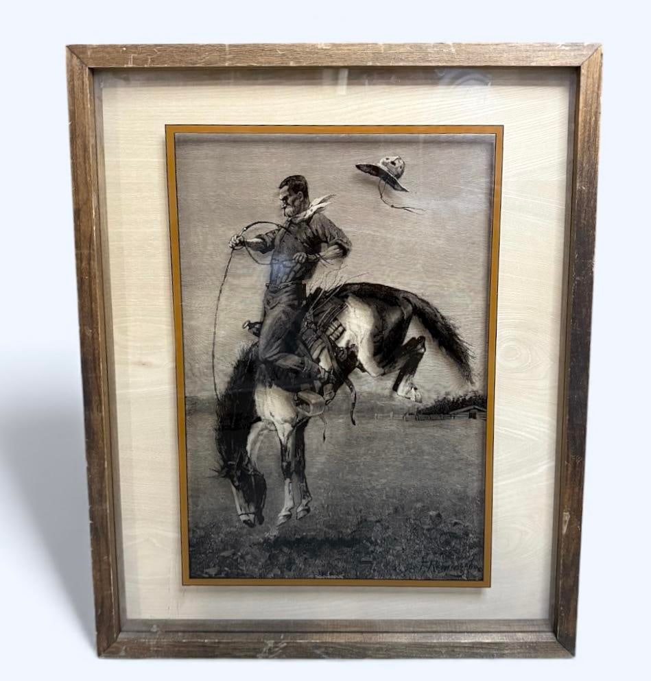 "One Man Rodeo" Frederick Remington 1888 Etched Glass Lucid Lines American West Art (1 of 8)