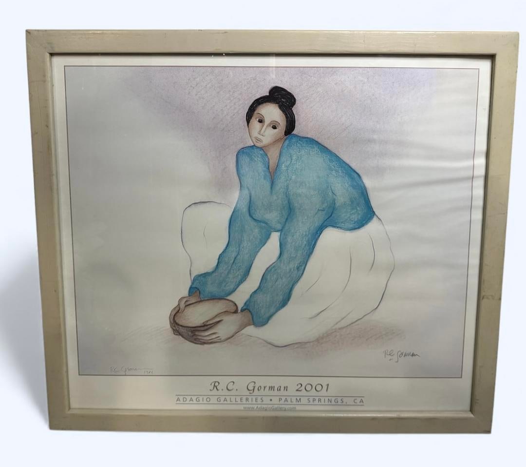 RC Gorman "Woman with Bowl" 1982 Gallery Lithograph Hand-Signed by Artist Professionally Framed (1 of 7)