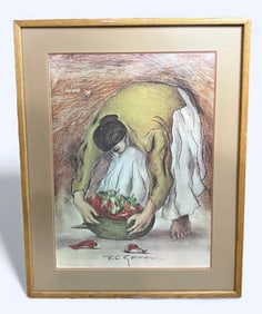 RC Gorman "Woman with Chili Peppers" 1976 Print Professionally Framed & Double Matted Museum Quality