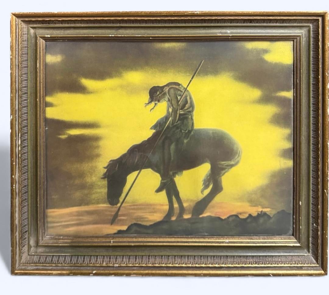 James Earl Fraser "The End of The Trail" Framed Antique Lithograph Samuel Schiff 1920s-1930s (1 of 4)