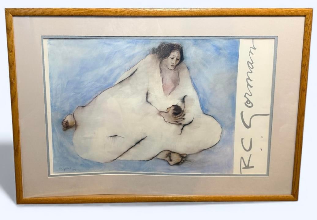 RC Gorman "Mother and Child" Poster Professionally Framed & Double Matted Genuine Oak Frame: 160 RC Gorman "Mother and Child" 31"x21"; Poster, Framed and Double Matted Professionally with a Genuine Oak Frame, UV resistant glass and acid free materials