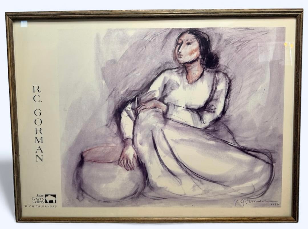 RC Gorman "Woman With Jar" Joan Cawley Gallery Wichita Kansas Gallery Poster Professionally Framed: 173 RC Gorman "Woman With Jar" Joan Cawley Gallery, Wichita, Kansas 25"x18.5", Gallery Poster Professionally Framed with genuine wood frame, UV resistant glass and acid free materials
