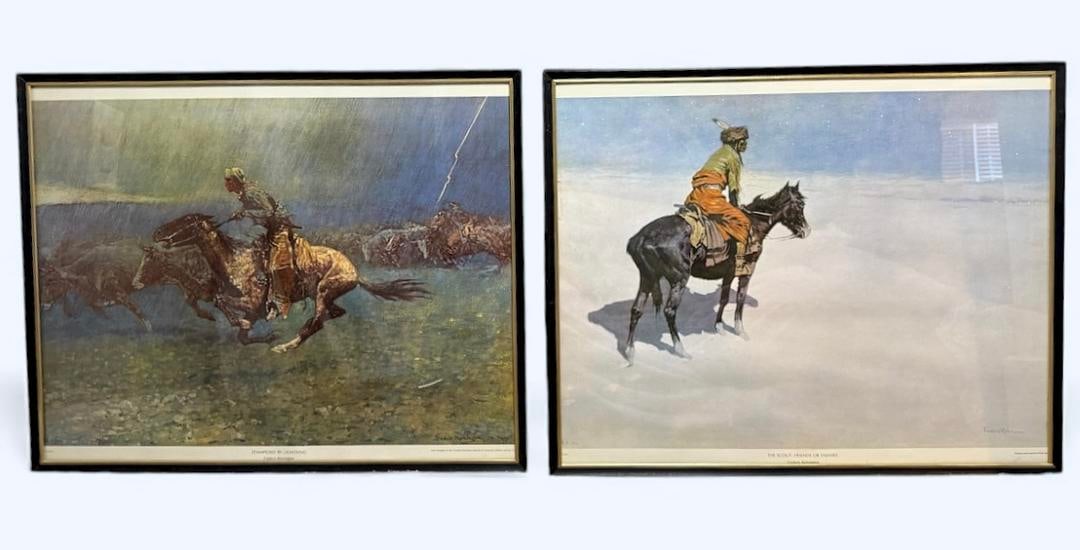 Frederick Remington "The Scout: Friends or Enemies" & "Stampeded By Lightning" Antique Lithographs (1 of 8)