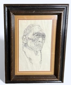Doug Gentry 1976 Native American Man "James Whitecalf Portrait" Lithograph Professionally Framed