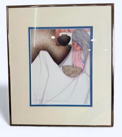 Amado M. Peña Jr. "Por La Ventana" Lithograph Hand Signed By Artist Professionally Matted & Framed