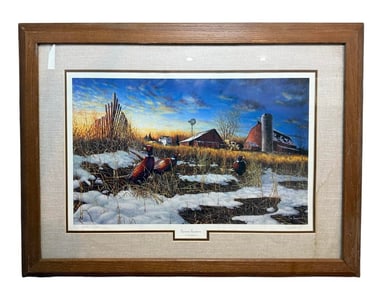 Jim Hansel "Harvest Roosters" Farm Pheasant Art Print Framed and Matted