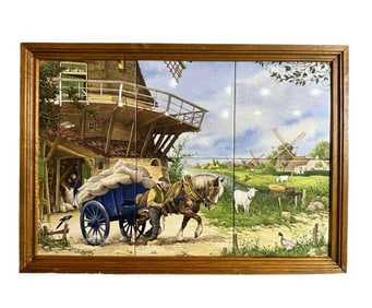 J C Van Hunnik Signed Tile Serving Tray Dutch Famscape Ceramic Tiles Royal Mosa Holland