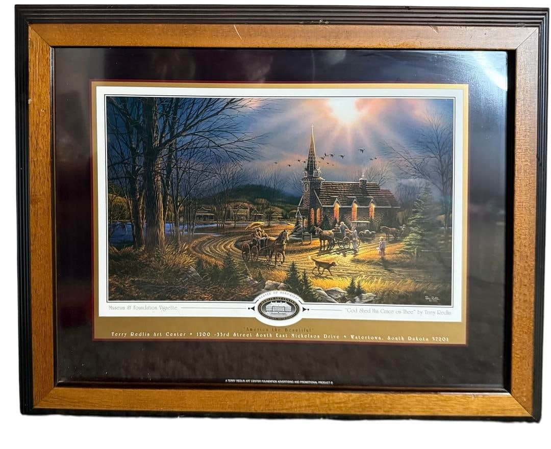 Terry Redlin Vignette Prints "God Shed His Grace on Thee" Lithograph Framed & Matted: 217 Terry Redlin Vignette Prints "God Shed His Grace on Thee" Matted Framed Art Print lithograph, Professionally Matted and framed UV resistant glass and acid free materials. Part of a set. Set not in