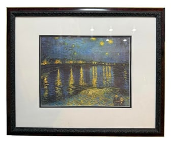Vincent Van Gogh "Starry Night" Lithograph Print Professionally Double Matted & Framed