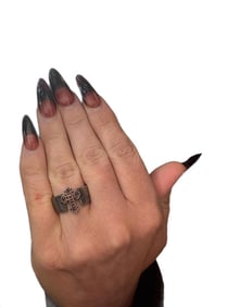 Vintage Holy Trinity Cross 11 Garnet Gemstone Sterling Silver 925 FH Makers Mark Ring Size 7.5