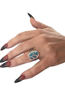 Vintage Intricate Native American Navajo Turquoise Inlay Sterling Silver 925 Ring Size 9; 13 GRAMS