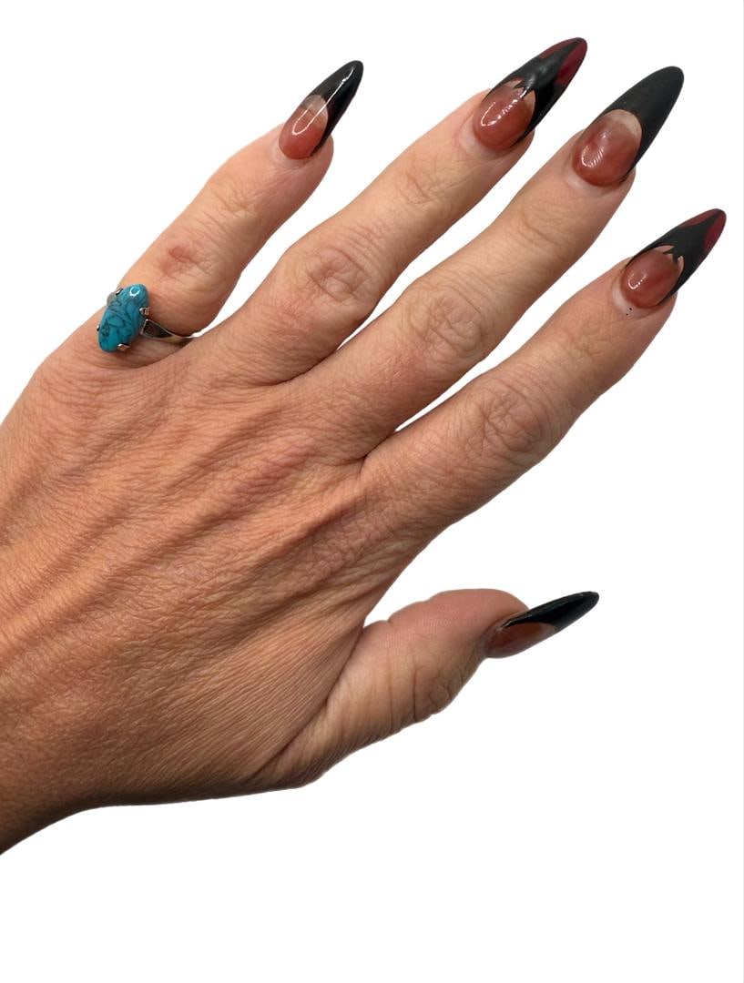 Imitation Native American Trading Post Oval Faux Turquoise Silvertone Ring Women SZ 5 (1 of 4)