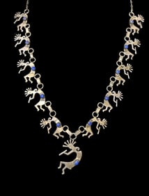 Vintage Navajo Sterling Silver 925 Kolopelli Necklace Flute Player Lapis Lazuli