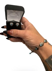 Vintage Native American Navajo Bear Paw Earrings & Bracelet Set Sterling Silver 925