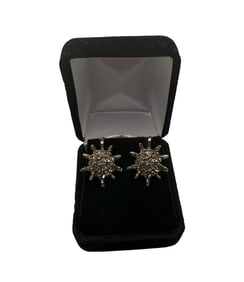 1950s MCM Vintage Starburst Clip On Earrings Textured Silvertone Costume Jewelry STUNNING