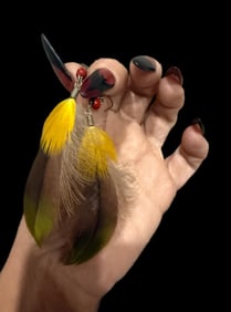 Native American Seed and Turkey Feather Dangle Earrings