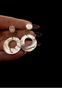 30mm Donut Shaped Mother of Pearl Japanese Dangle Earrings Screw-backs with 15mm Round Tops
