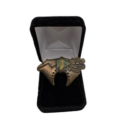 Vintage Native American Copper Navajo Bear with Arrow & Feathers Brooch/Pendant Combo 2"