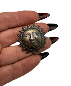 Vintage Mexican Sterling Silver Large Sun Clip Pin Hallmark Stamp on Back 1.5"; 4 GRAMS