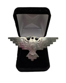 Vintage 1988 JJ Hallmark Maker Mark Jonette Jewelry Company Pewter Thunderbird Onyx Eye Pin