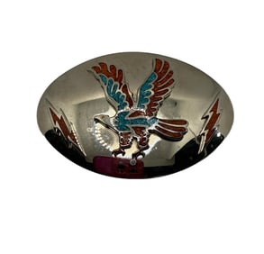 Vintage Handcrafted End Of Trail Native American Turquoise & Coral Mosaic Bald Eagle Buckle