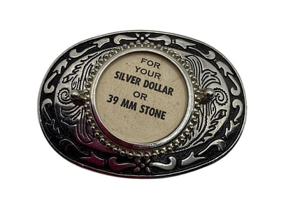 Vintage Oval Belt Buckle With Cut out for Silver Dollar or 39MM Stone or Cabochon Western