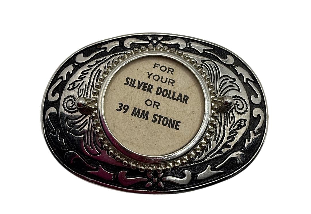 Vintage Oval Belt Buckle With Cut out for Silver Dollar or 39MM Stone or Cabochon Western: 49 Vintage Oval Belt Buckle With Cut out for Silver Dollar or 39MM Stone or Cabochon Western Accessories 3.5"x2.5"