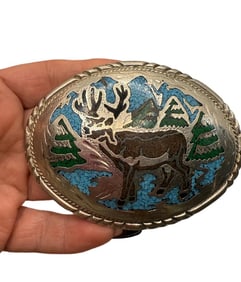 Crushed Turquoise & Coral Deer/Buck Naive American Indian Style SSI Belt Buckle