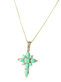 Vintage Sterling Silver Turquoise Cross Pendant JC Maker Mark Hallmark 26cmx16cm