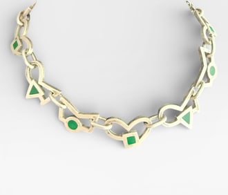 Navajo Made Sterling Silver Jadeite Necklace Unique Geometric Design Marked by artist 16" 94 GRAMS